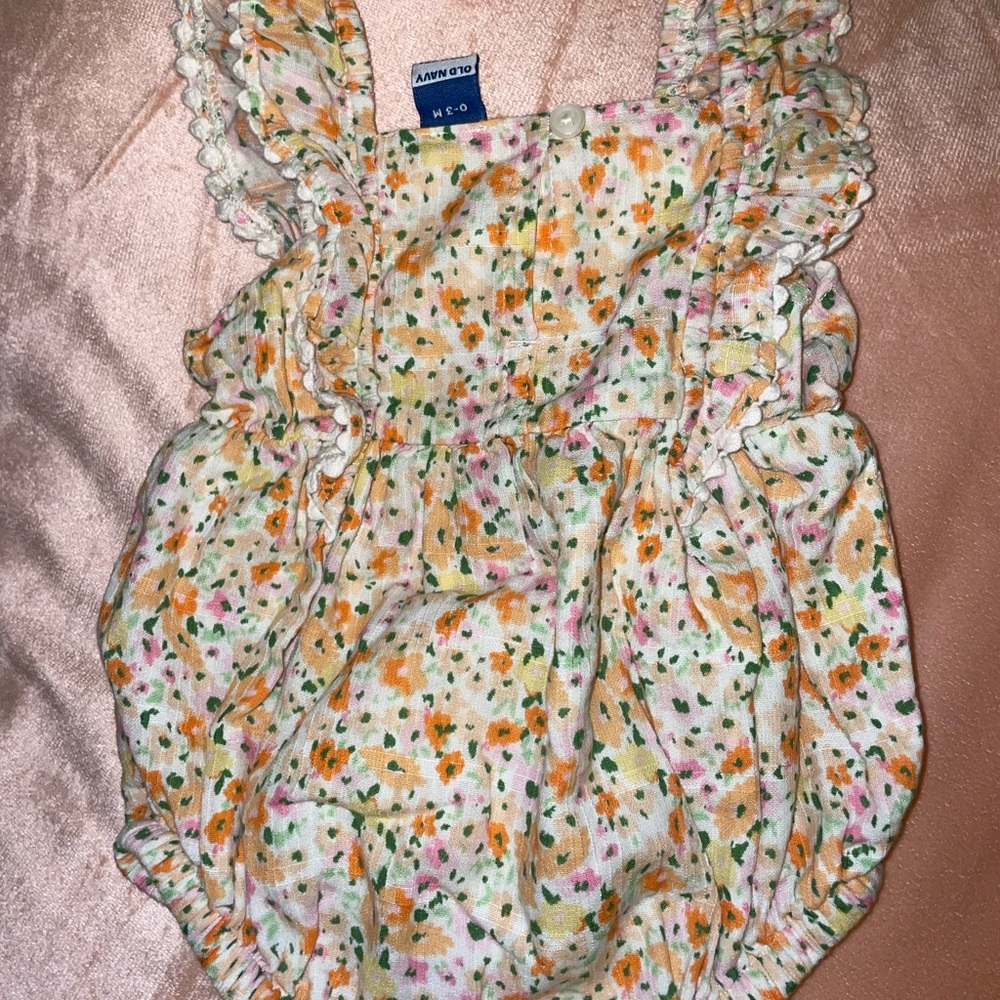 Floral Baby Romper with Ruffle Straps